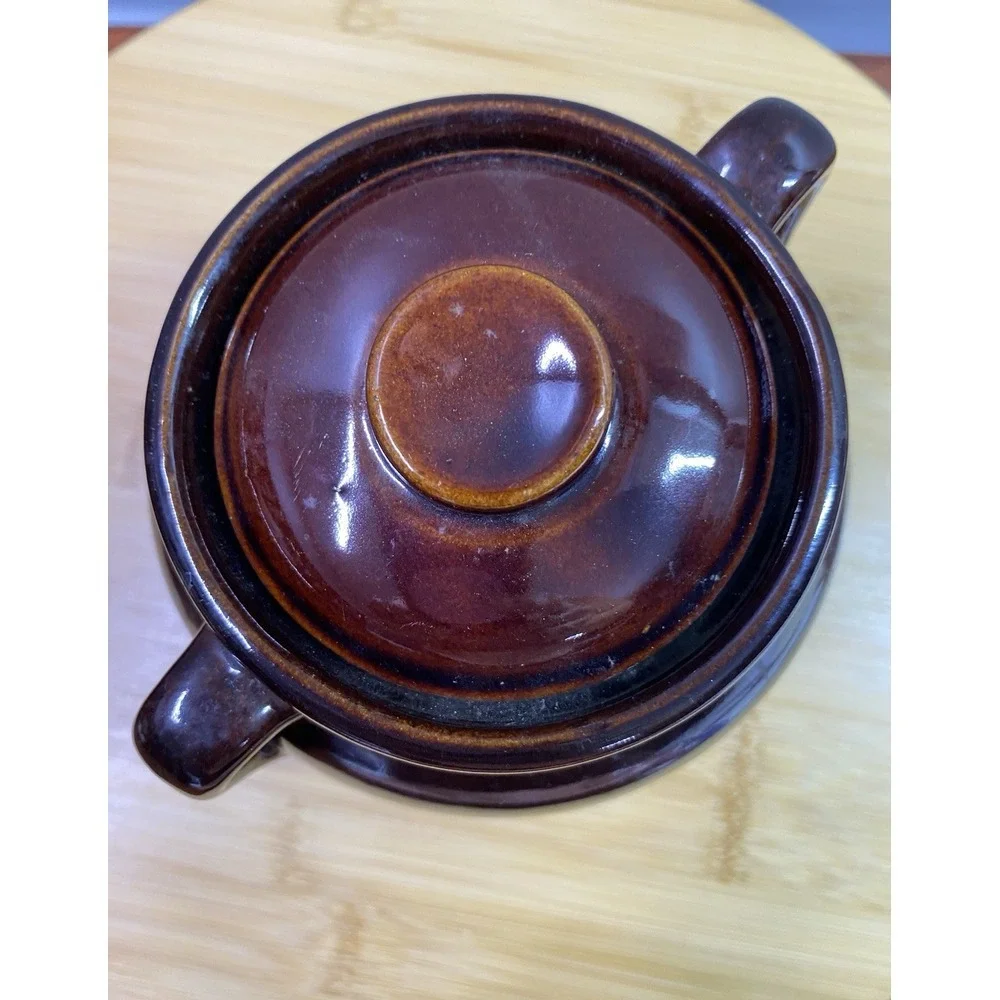 Orangeville Brown & Cream Crock with lid Made‎ in the USA 4.5